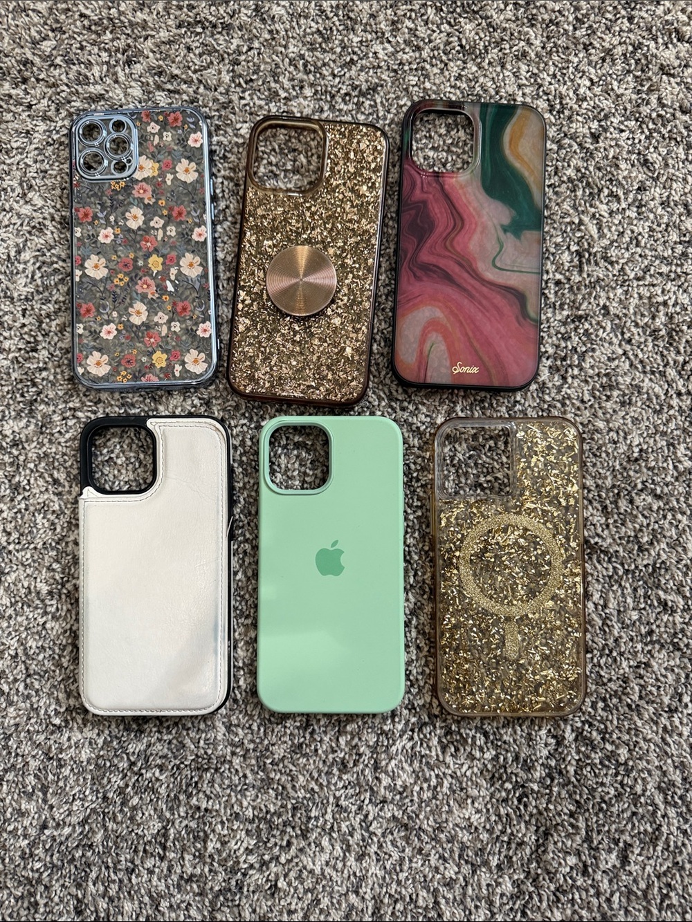 Apple iPhone 12 Pro max Case Bundle - Mint Silicone + Floral, Gold & Marble